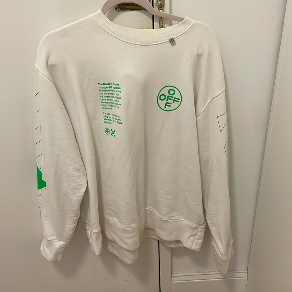 Off-white sweatshirt white with green writing amazing condition authentic unisex